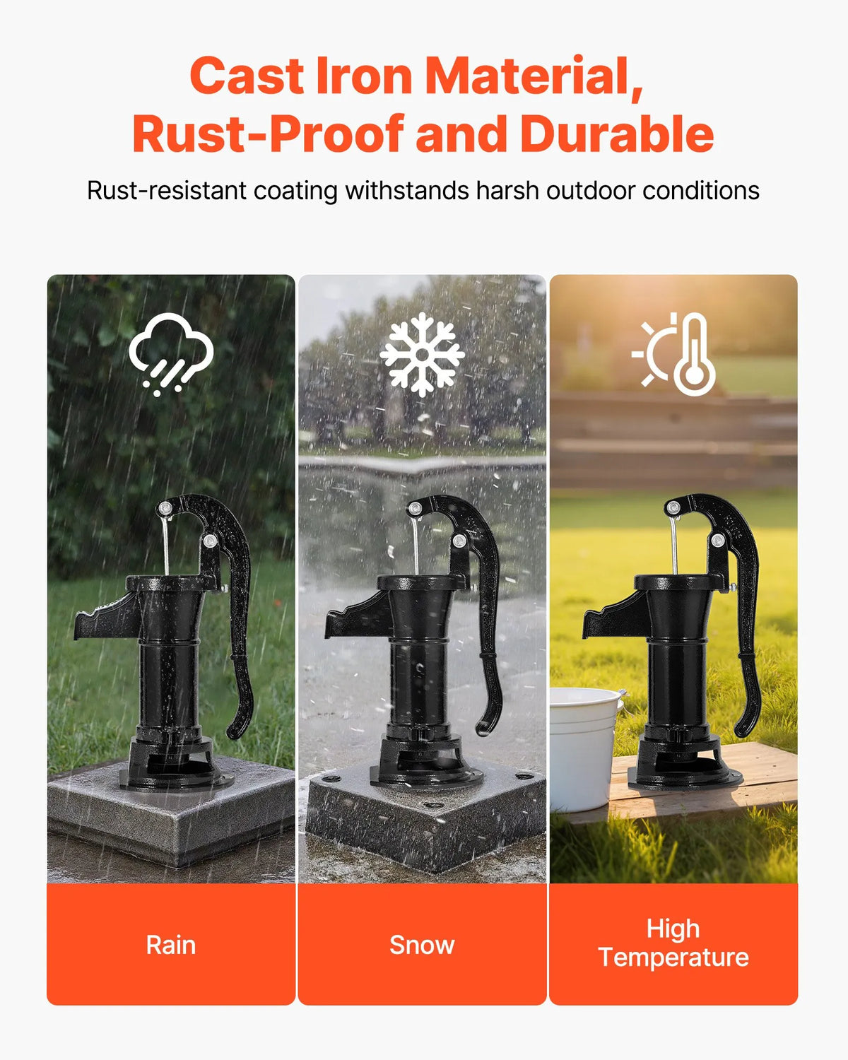 VEVOR Manual Cast Iron Well Hand Pump, Lifting Height up to 7.6 m, NPT 1¼″ Connection, Antique Design Water Pump for Outdoor Use in Garden, Pond, Yard and Farm, Black