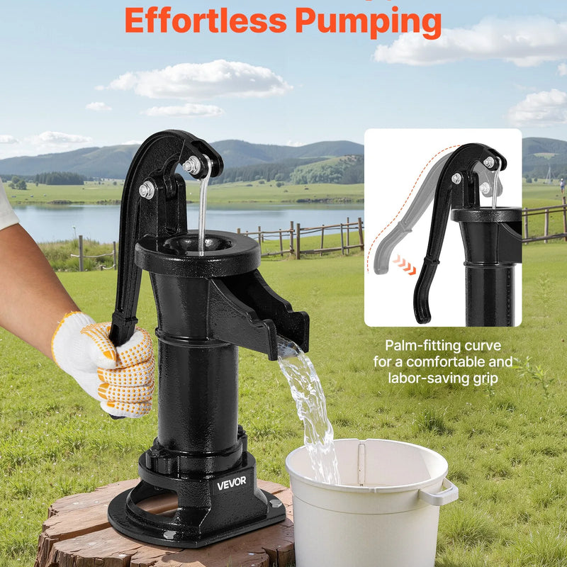 VEVOR manuālais akas rokas sūknis no čuguna, pacelšanas augstums līdz 7,6 m, NPT 1¼″ pieslēgums, antīka dizaina ūdens sūknis āra lietošanai dārzā, dīķī, pagalmā un saimniecībā, melnā krāsā