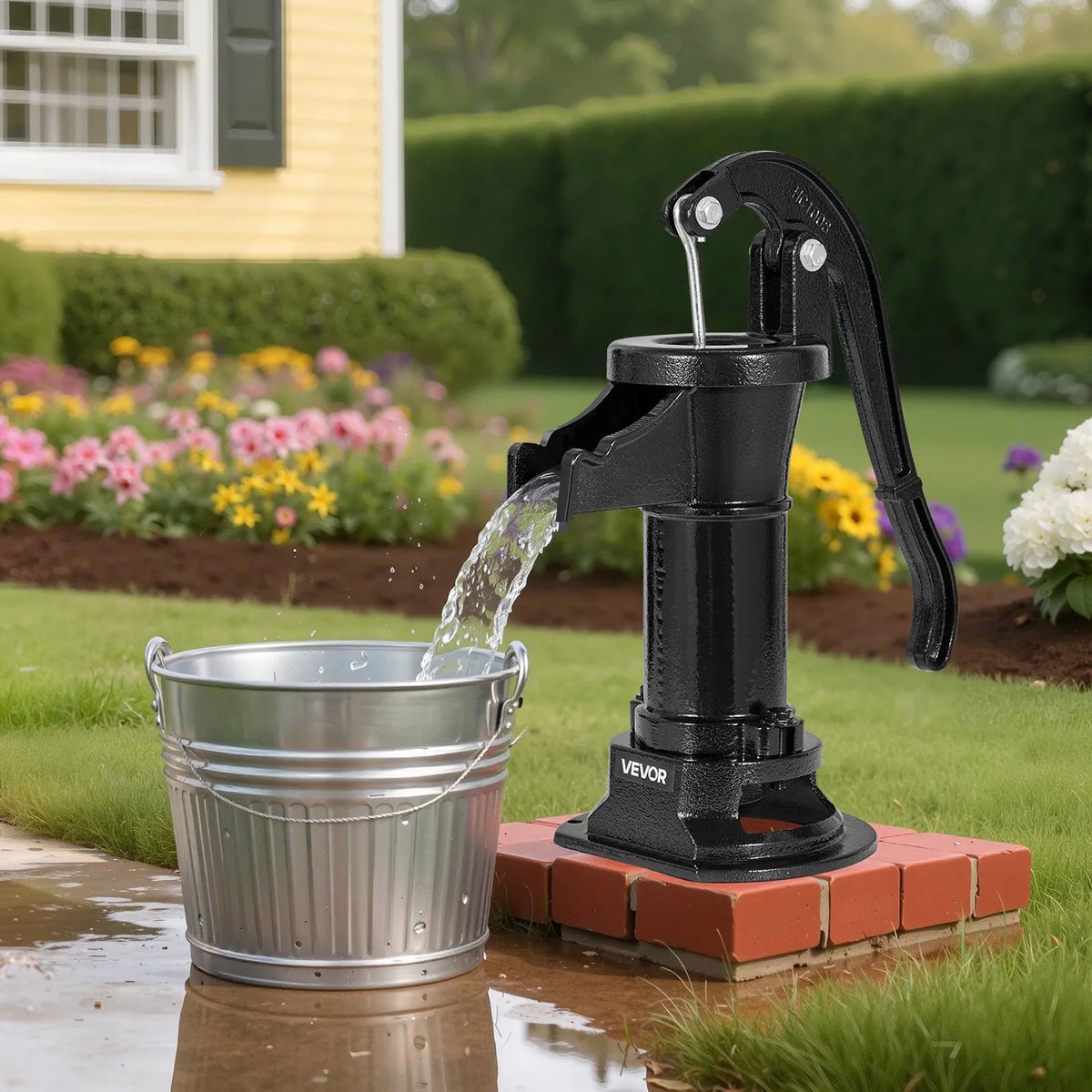 VEVOR Manual Cast Iron Well Hand Pump, Lifting Height up to 7.6 m, NPT 1¼″ Connection, Antique Design Water Pump for Outdoor Use in Garden, Pond, Yard and Farm, Black