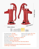 VEVOR manuālais akas rokas sūknis no čuguna, pacelšanas augstums līdz 7,6 m, NPT 1¼″ pieslēgums, antīka dizaina ūdens sūknis āra lietošanai dārzā, dīķī, pagalmā un saimniecībā, sarkanā krāsā