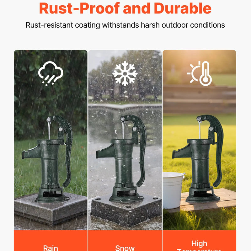 VEVOR manuālais akas rokas sūknis no čuguna, pacelšanas augstums līdz 7,6 m, NPT 1¼″ pieslēgums, antīka dizaina ūdens sūknis dārzam, dīķim, pagalmam un saimniecībai