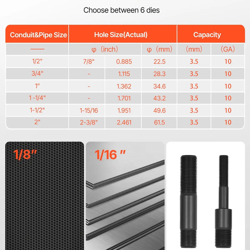 VEVOR hidrauliskais caurumu izsišanas instrumentu komplekts, 98,07 kN, caurumu diametrs 12,7–50,8 mm, ar 6 matricām, metāla elektroinstalācijas un vadības skapjiem