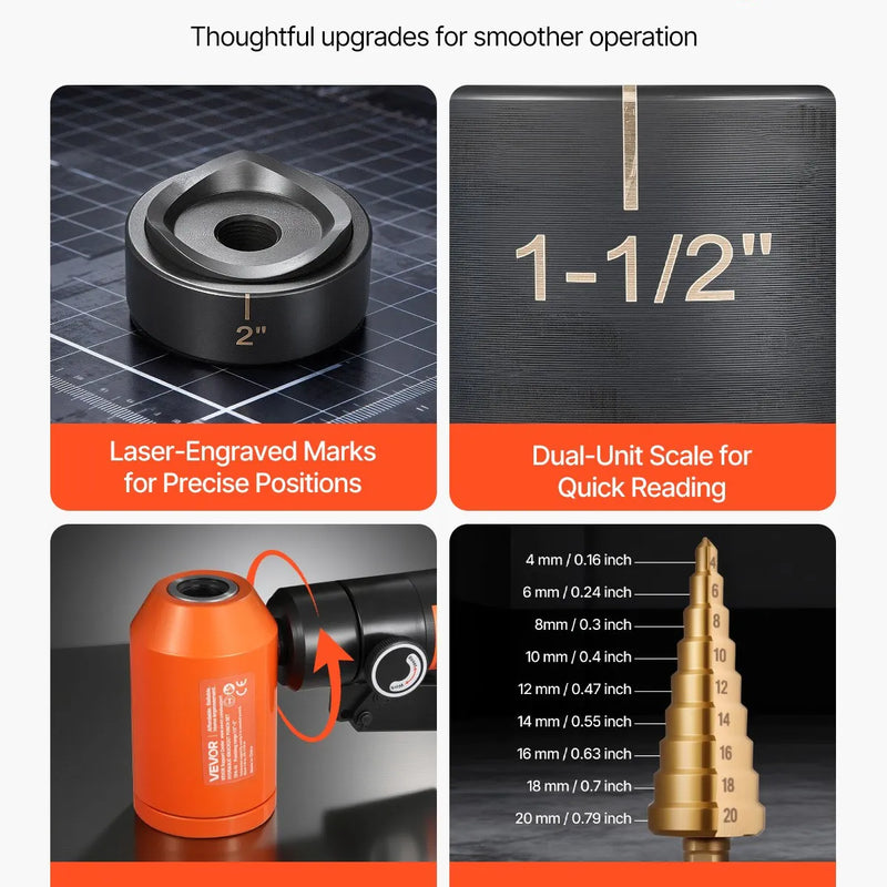 VEVOR hidrauliskais caurumu izsišanas instrumentu komplekts, 98,07 kN, caurumu diametrs 12,7–50,8 mm, ar 6 matricām, metāla elektroinstalācijas un vadības skapjiem