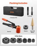 VEVOR hidrauliskais caurumu izsišanas instrumentu komplekts, 98,07 kN, caurumu diametrs 12,7–50,8 mm, ar 6 matricām, metāla elektroinstalācijas un vadības skapjiem