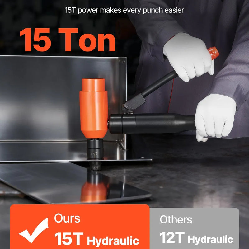 VEVOR hidrauliskais caurumu izsišanas komplekts 147,1 kN, caurumu izveides instrumentu komplekts 12,7–101,6 mm ar 10 matricām metāla elektroinstalācijas, vadības un sadales skapjiem