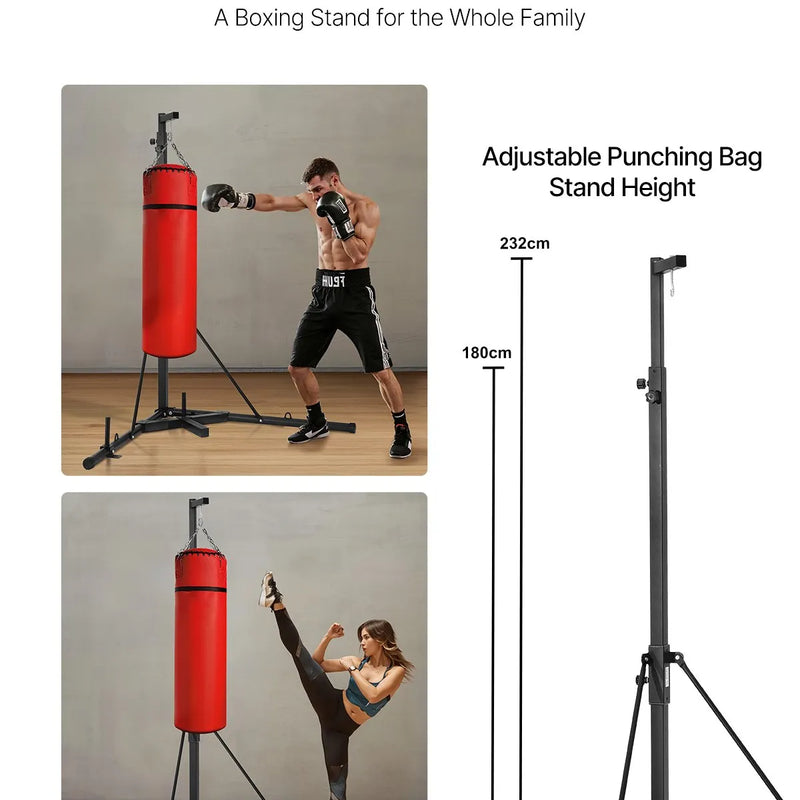 Izturīga boksa maisa statīvs – tērauda konstrukcija ar regulējamu augstumu fitnesam