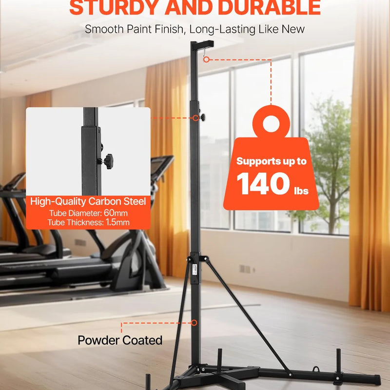 Izturīga boksa maisa statīvs – tērauda konstrukcija ar regulējamu augstumu fitnesam