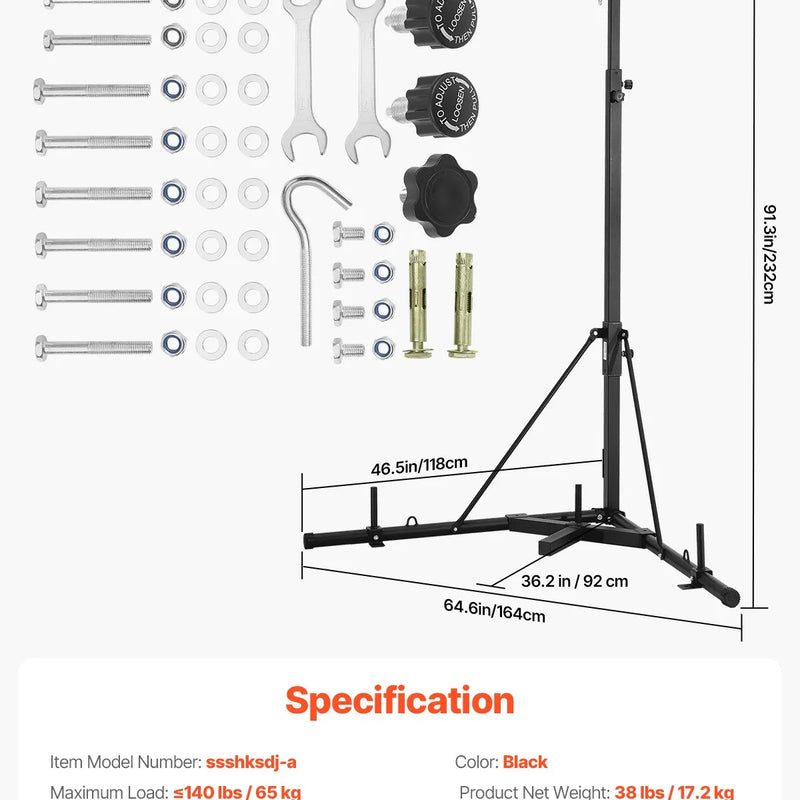 Izturīga boksa maisa statīvs – tērauda konstrukcija ar regulējamu augstumu fitnesam