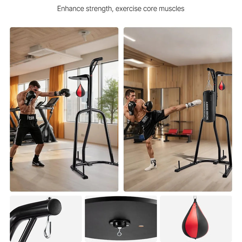 2 vienā izturīgs boksa maisa statīvs - tērauda fitnesa stends