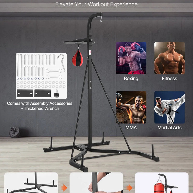 2 vienā izturīgs boksa maisa statīvs - tērauda fitnesa stends