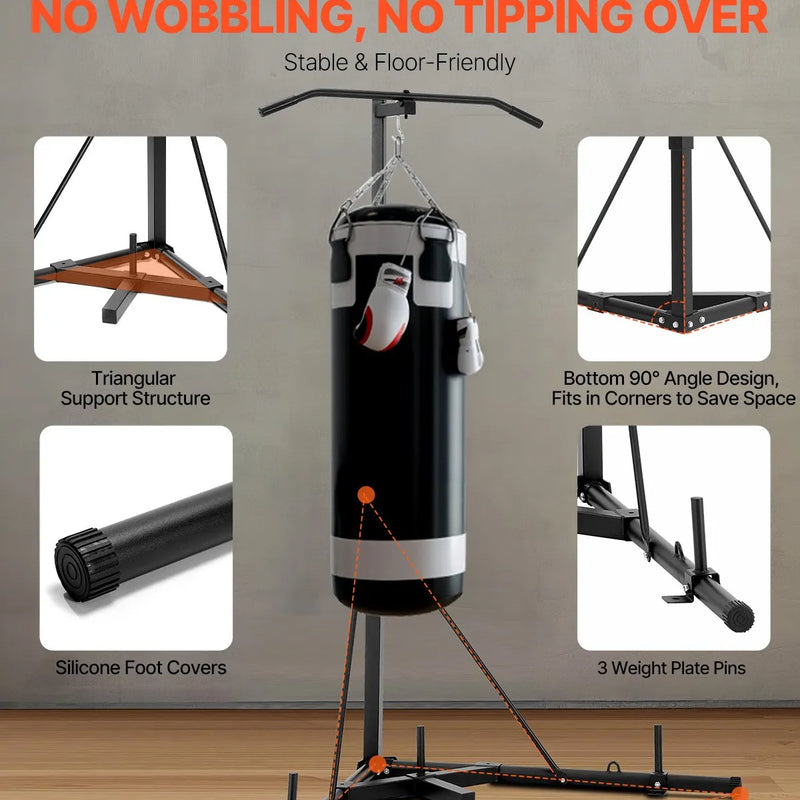 2 vienā izturīgs boksa maisa statīvs - tērauda fitnesa stends
