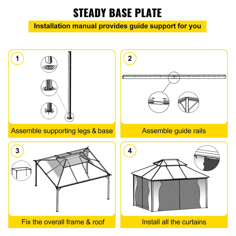 VEVOR iekšpagalma nojume ar stingru jumtu, ar moskitu tīklu 3 x 3,6 м, черный, идеальный вариант для пасакумием, дарзием и пагалмием