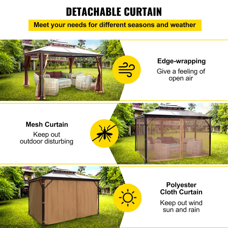 VEVOR iekšpagalma nojume ar stingru jumtu, ar moskitu tīklu 3x3m, bruna, ideali piemerots ara pasakumiem, darziem un pagalmiem