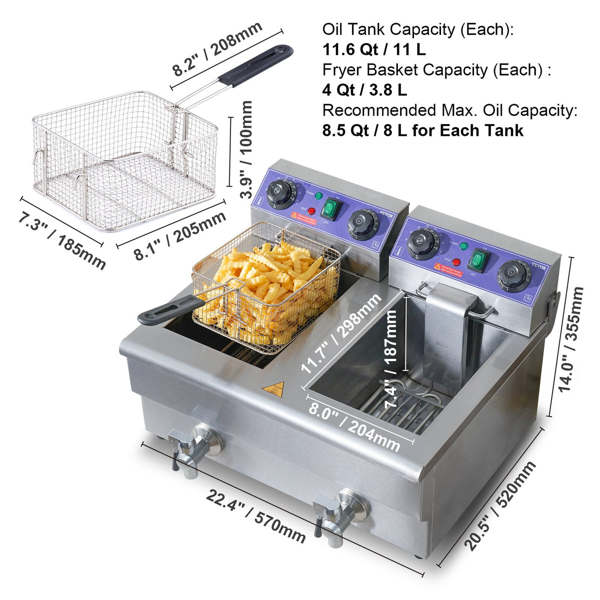 VEVOR kommertsfritüür 6000 W topeltmahutiga, lauamudel