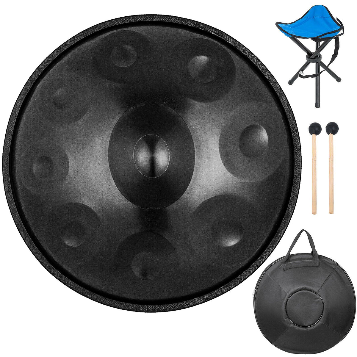 Handpan 56 cm, 9 nooti D-mollis, pruun, pehme kotiga