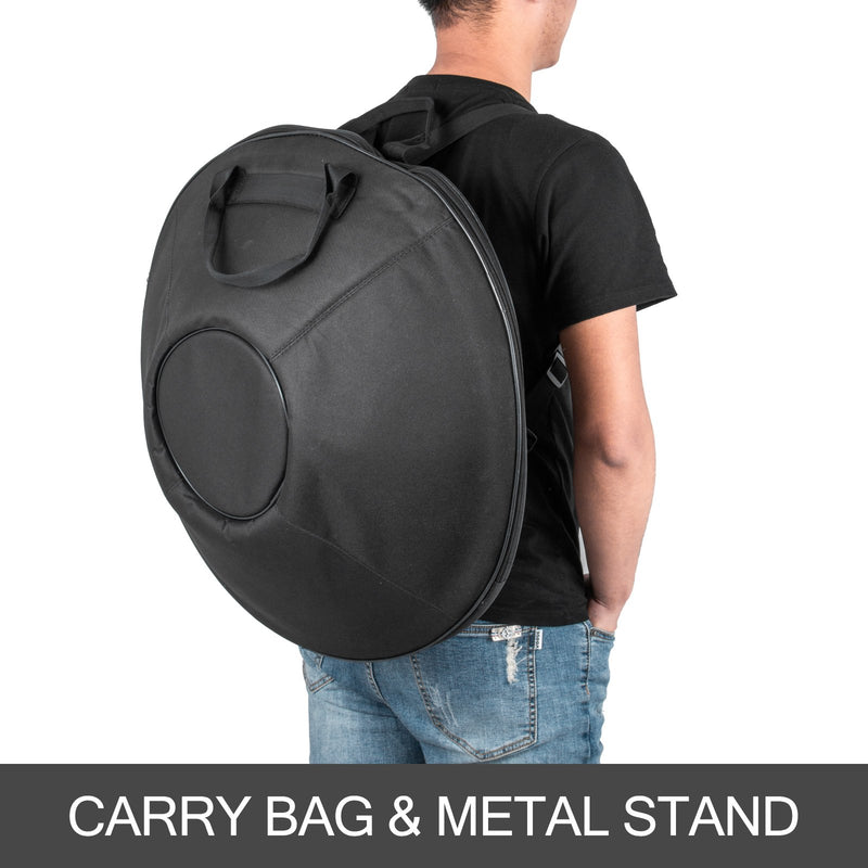 Roku spēlējamais tērauda mūzikas instruments D minorā, 9 notis (D3 A Bb C D E F G A), 56 cm, brūns + mīksts pārnēsājamais somas futrālis