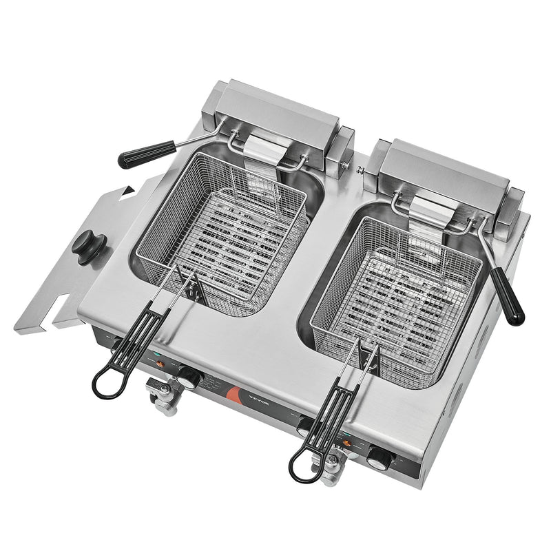Komerciālā elektriskā friteze, 3000 W, dubultā tvertne, 2×8.5 l, galda modelis