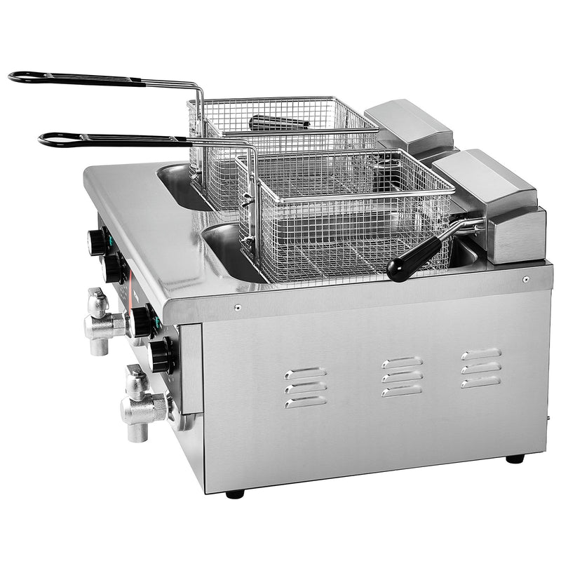 Komerciālā elektriskā friteze, 3000 W, dubultā tvertne, 2×8.5 l, galda modelis