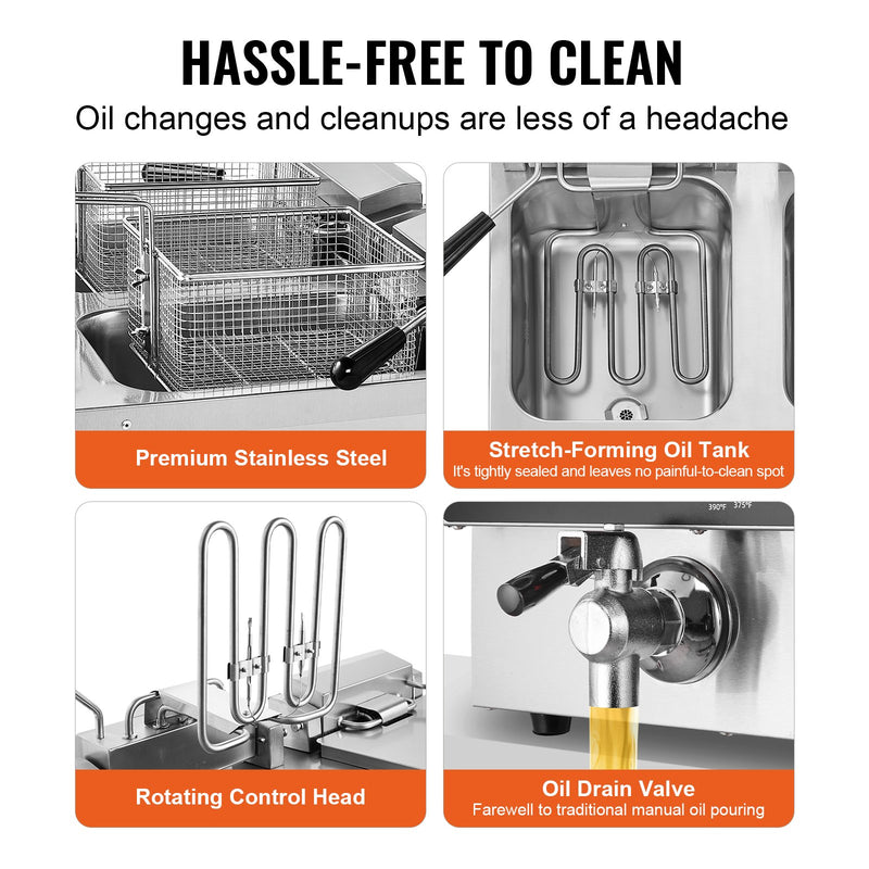 Komerciālā elektriskā friteze, 3000 W, dubultā tvertne, 2×8.5 l, galda modelis