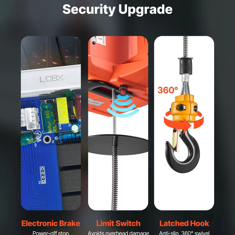VEVOR 3 vienā elektriskais vinčas pacēlājs, 500 kg kapacitāte, 1500 W pārnēsājams elektriskais vinčas krāns, pacelšanas augstums 7,6 m, ātrums 5 m/min ar manuālo, vadu un bezvadu tālvadību rūpnīcai, noliktavai vai garāžai