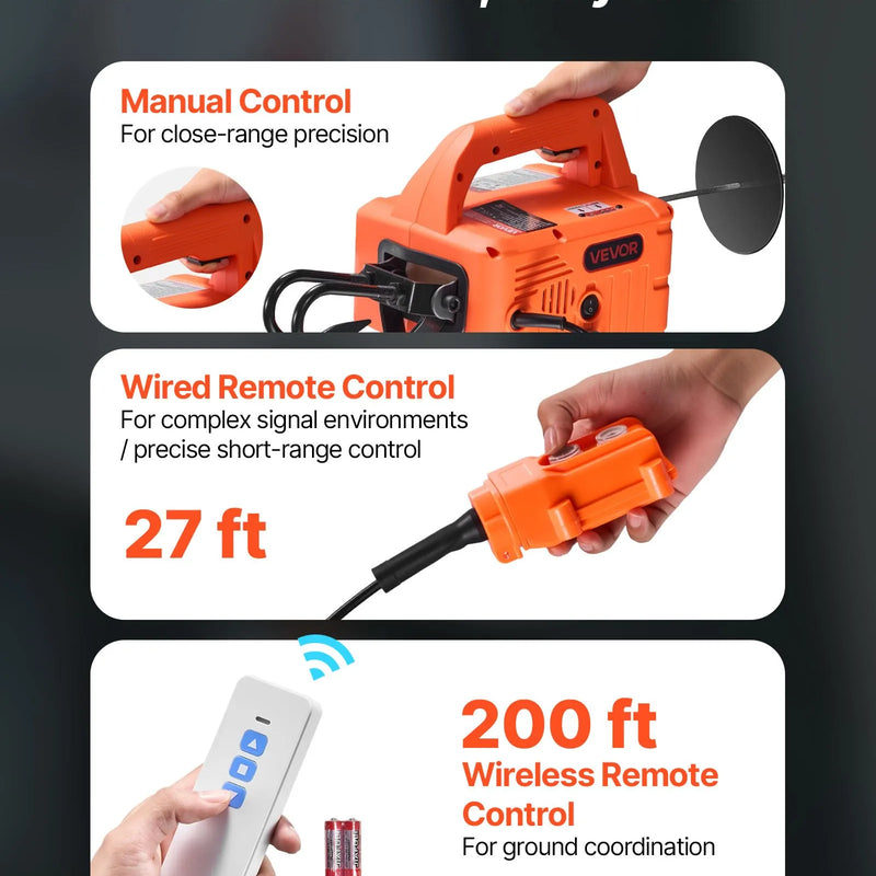 VEVOR 3 vienā elektriskais vinčas pacēlājs, 500 kg kapacitāte, 1500 W pārnēsājams elektriskais vinčas krāns, pacelšanas augstums 7,6 m, ātrums 5 m/min ar manuālo, vadu un bezvadu tālvadību rūpnīcai, noliktavai vai garāžai