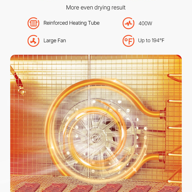 VEVOR pārtikas dehidrators ar 8 paplātēm, 400 W, nerūsējošais tērauds