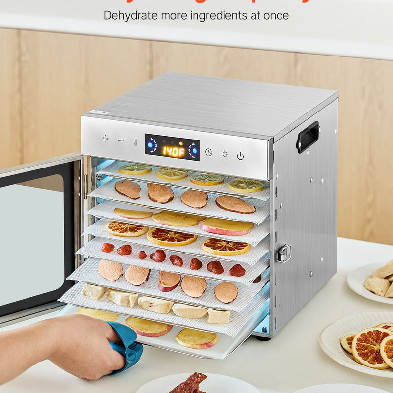 VEVOR pārtikas dehidrators ar 8 paplātēm, 400 W, nerūsējošais tērauds