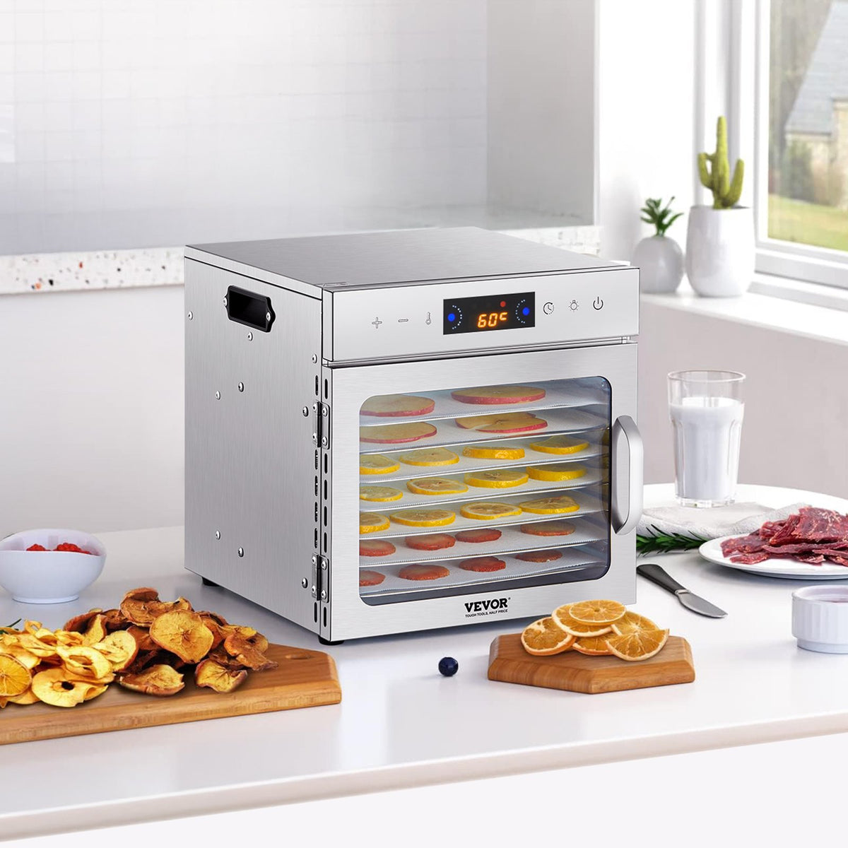 VEVOR pārtikas dehidrators 400 W ar 8 paplātēm, nerūsējošā tērauda