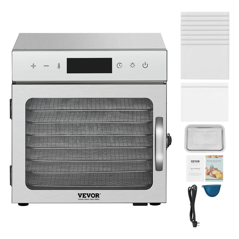 VEVOR pārtikas dehidrators ar 8 paplātēm, 400 W, nerūsējošais tērauds