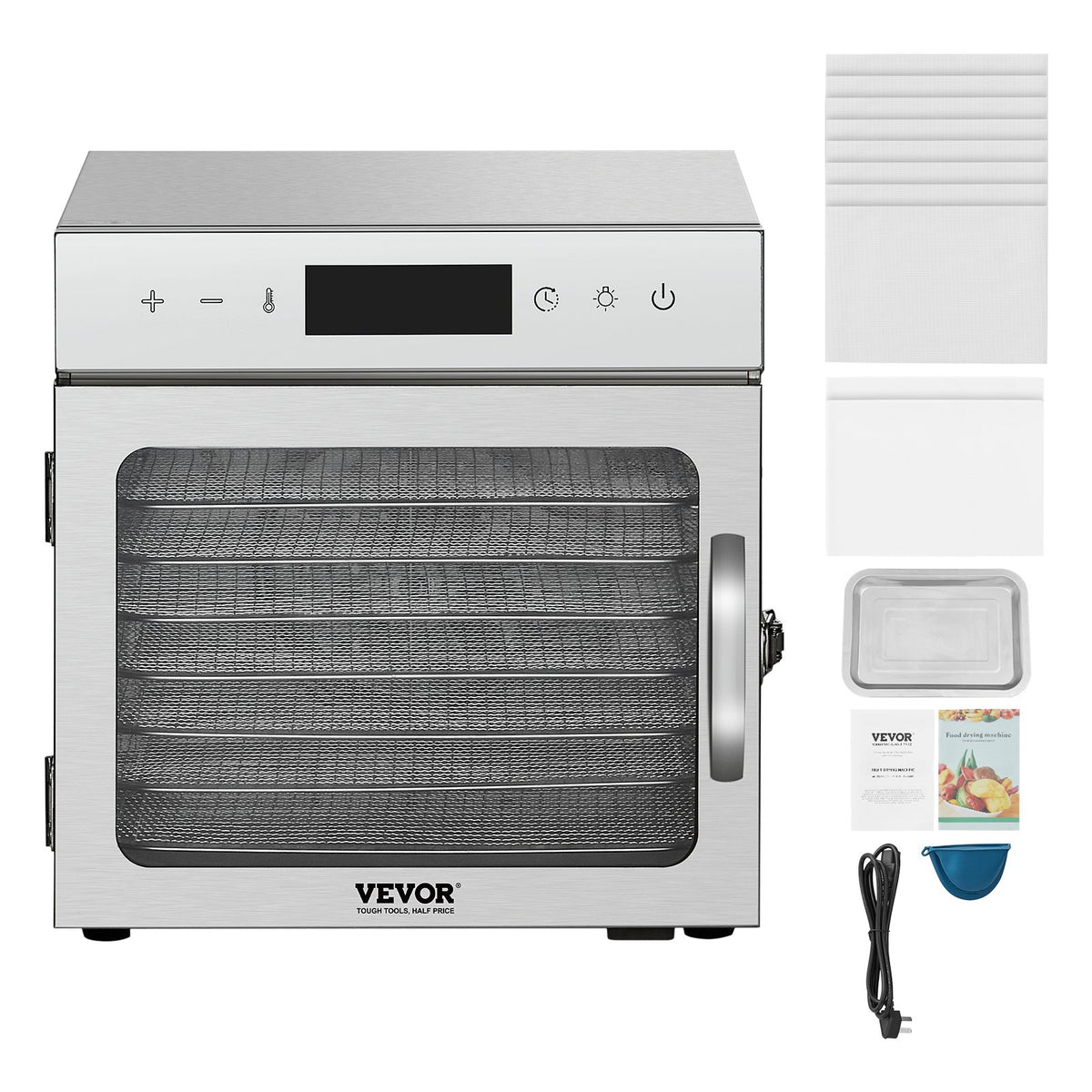 VEVOR pārtikas dehidrators 400 W ar 8 paplātēm, nerūsējošā tērauda