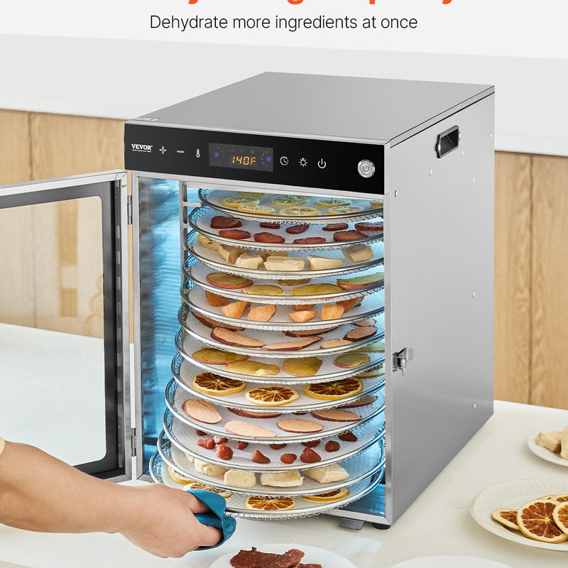 VEVOR 12 trauku rotējošais pārtikas žāvētājs, 800W, nerūsējošais tērauds