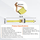 Sprūdrata kravas stiprinājuma siksnu komplekts (4 gab.), 2268 kg pārrāvuma slodze, dubultie J āķi, 50 mm x 4,57 m augstākās kvalitātes siksnas ar polsterētiem rokturiem kravas, sadzīves tehnikas un dārza tehnikas drošai nostiprināšanai un pārvietošanai