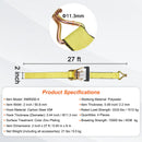 Sprūdrata kravas nostiprināšanas siksnu komplekts, 4 gab., 4 536 kg pārrāvuma izturība, dubultie J āķi, 50,8 mm x 8,23 m siksnas ar polsterētiem rokturiem kravu, sadzīves tehnikas un dārza tehnikas drošai nostiprināšanai