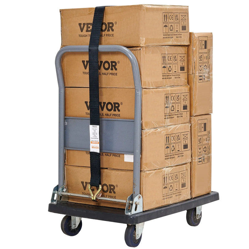 Sprūdrata stiprinājuma siksnu komplekts 4 gab., pārrāvuma izturība 5050 kg, dubultie J āķi, 50,8 mm x 2,44 m poliestera siksnas ar polsterētiem rokturiem kravas, tehnikas un aprīkojuma nostiprināšanai un pārvadāšanai