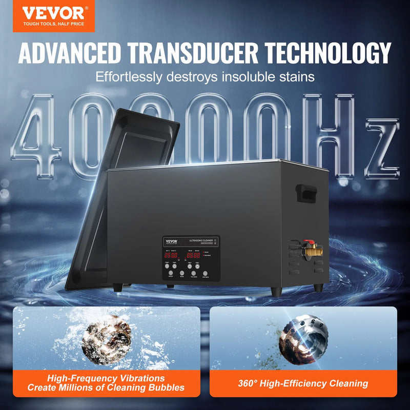 VEVOR 30 l ultraskaņas tīrītājs, 600 W digitāla ultraskaņas tīrīšanas iekārta ar uzlabotu degazēšanu un saudzīgo režīmu, 40 kHz industriāls ultraskaņas tīrītājs ar taimeri un sildīšanu retainieru, juvelierizstrādājumu un instrumentu tīrīšanai