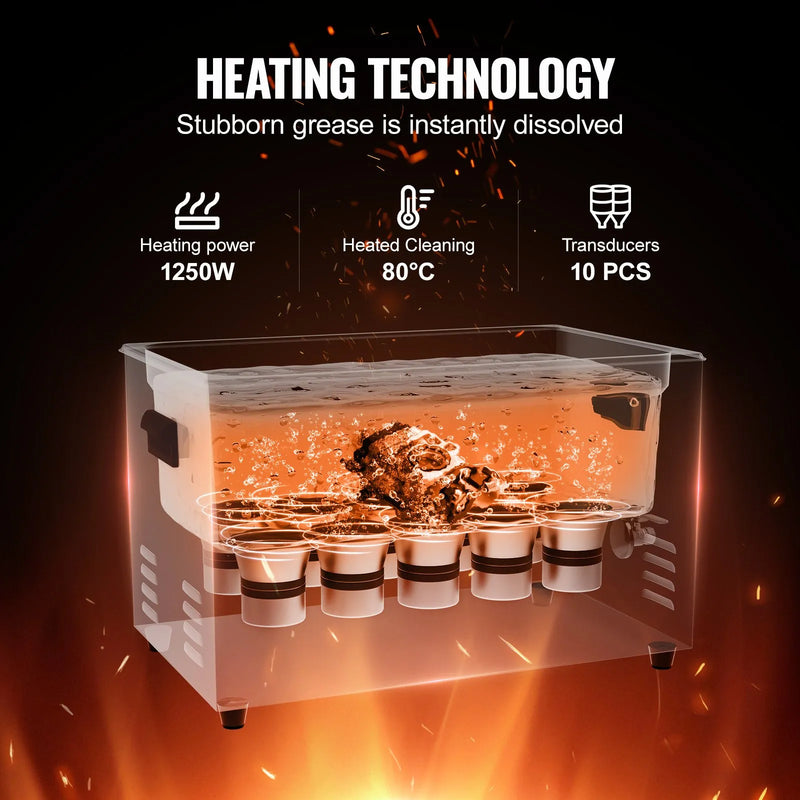 VEVOR 30 l ultraskaņas tīrītājs, 600 W digitāla ultraskaņas tīrīšanas iekārta ar uzlabotu degazēšanu un saudzīgo režīmu, 40 kHz industriāls ultraskaņas tīrītājs ar taimeri un sildīšanu retainieru, juvelierizstrādājumu un instrumentu tīrīšanai