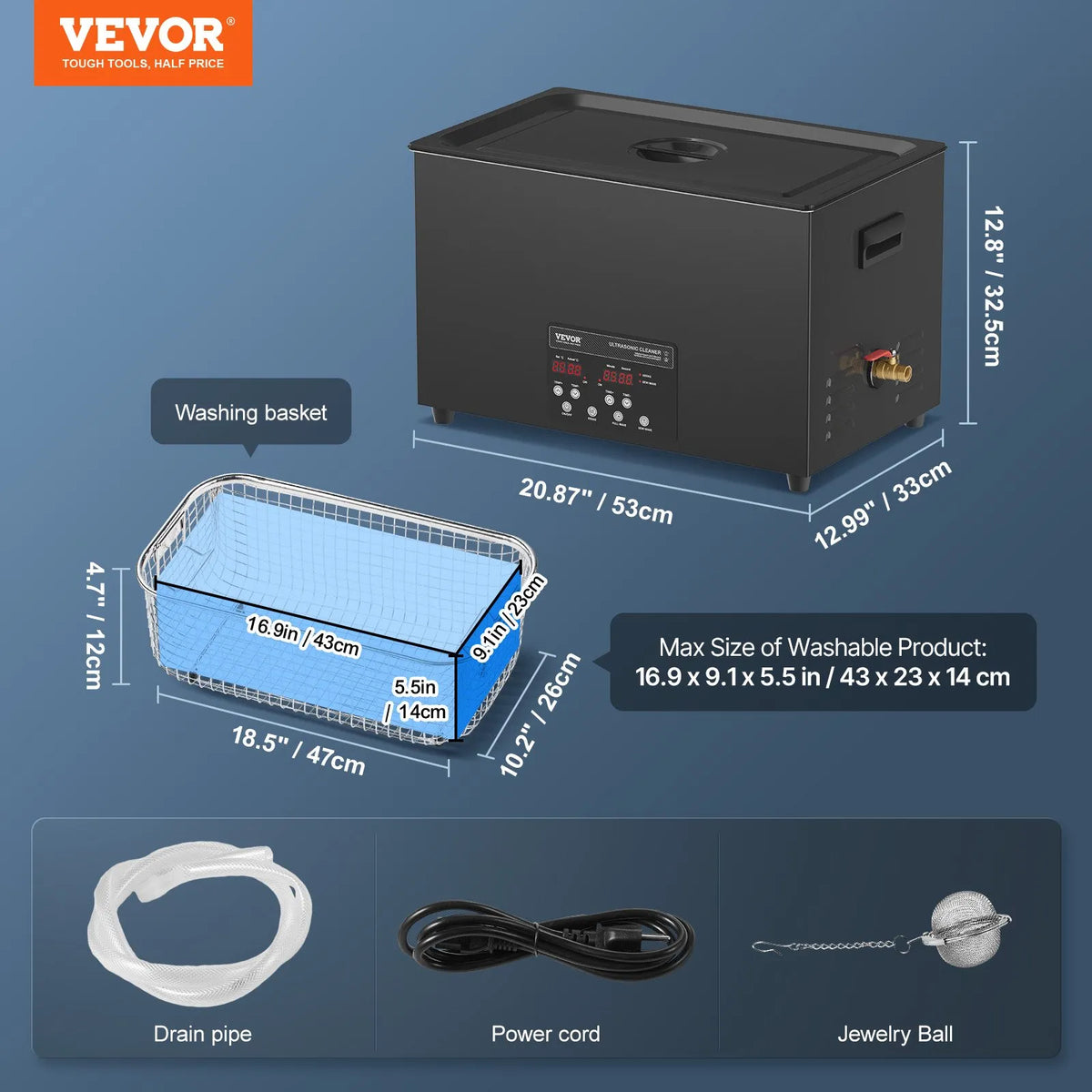 VEVOR 30 l Ultrasonic Cleaner, 600 W Digital Ultrasonic Cleaning Machine with Enhanced Degassing and Gentle Mode, 40 kHz Industrial Ultrasonic Cleaner with Timer and Heating for Jewellery, Retainers and Tools