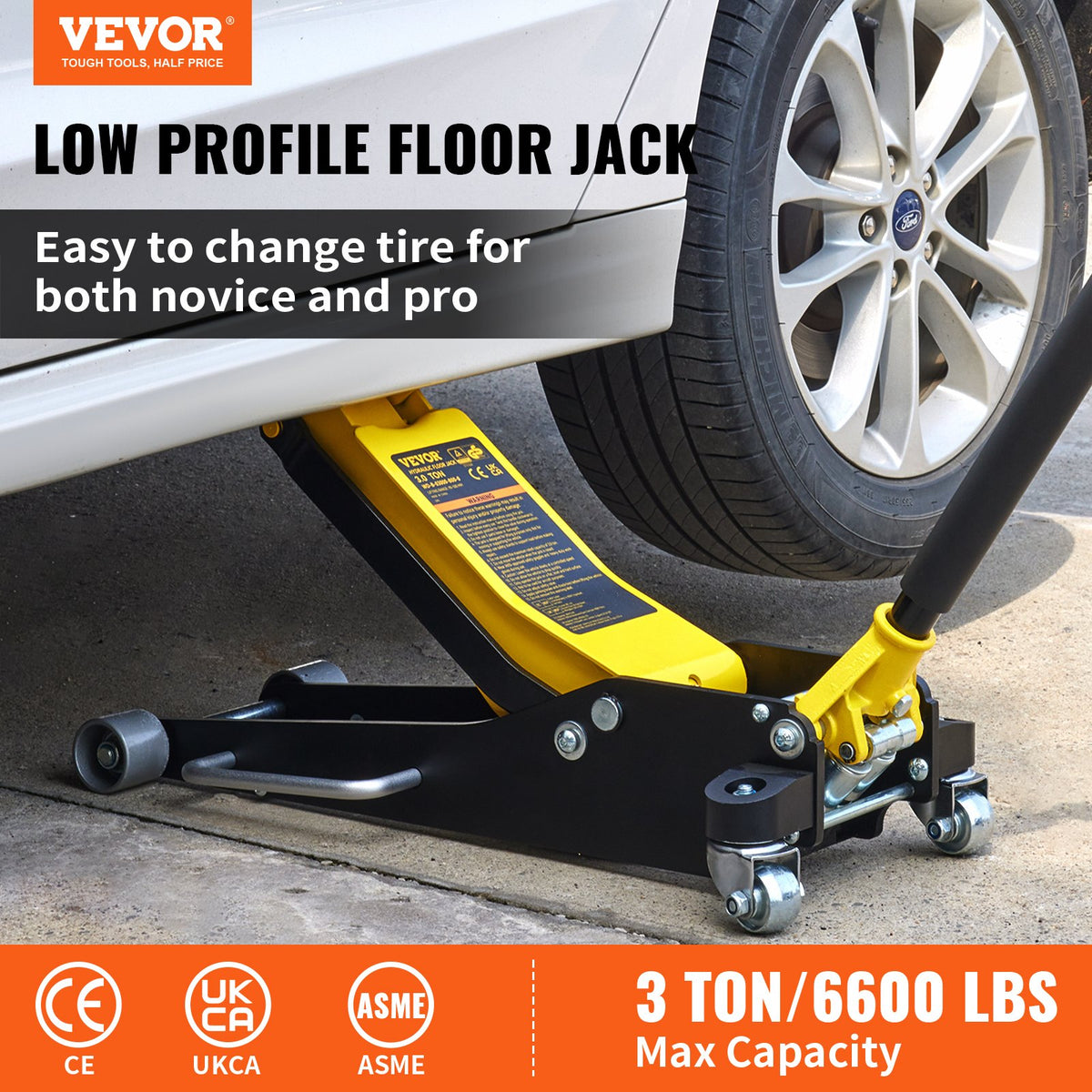 VEVOR Floor Jack, 3 Tonne Low Profile, Aluminium and Steel with Dual-Piston Fast-Lift Pump, Lifting Range 90 mm - 500 mm