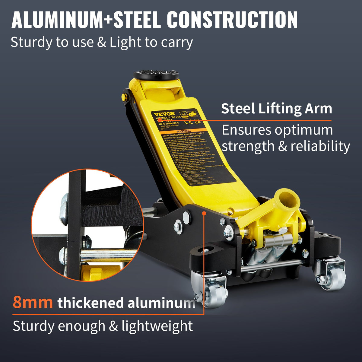 VEVOR Floor Jack, 3 Tonne Low Profile, Aluminium and Steel with Dual-Piston Fast-Lift Pump, Lifting Range 90 mm - 500 mm