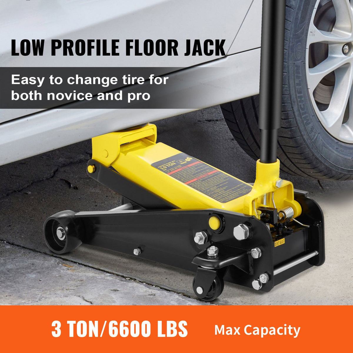 VEVOR Low Profile Floor Jack 3 t, Steel, Hydraulic Single Pump