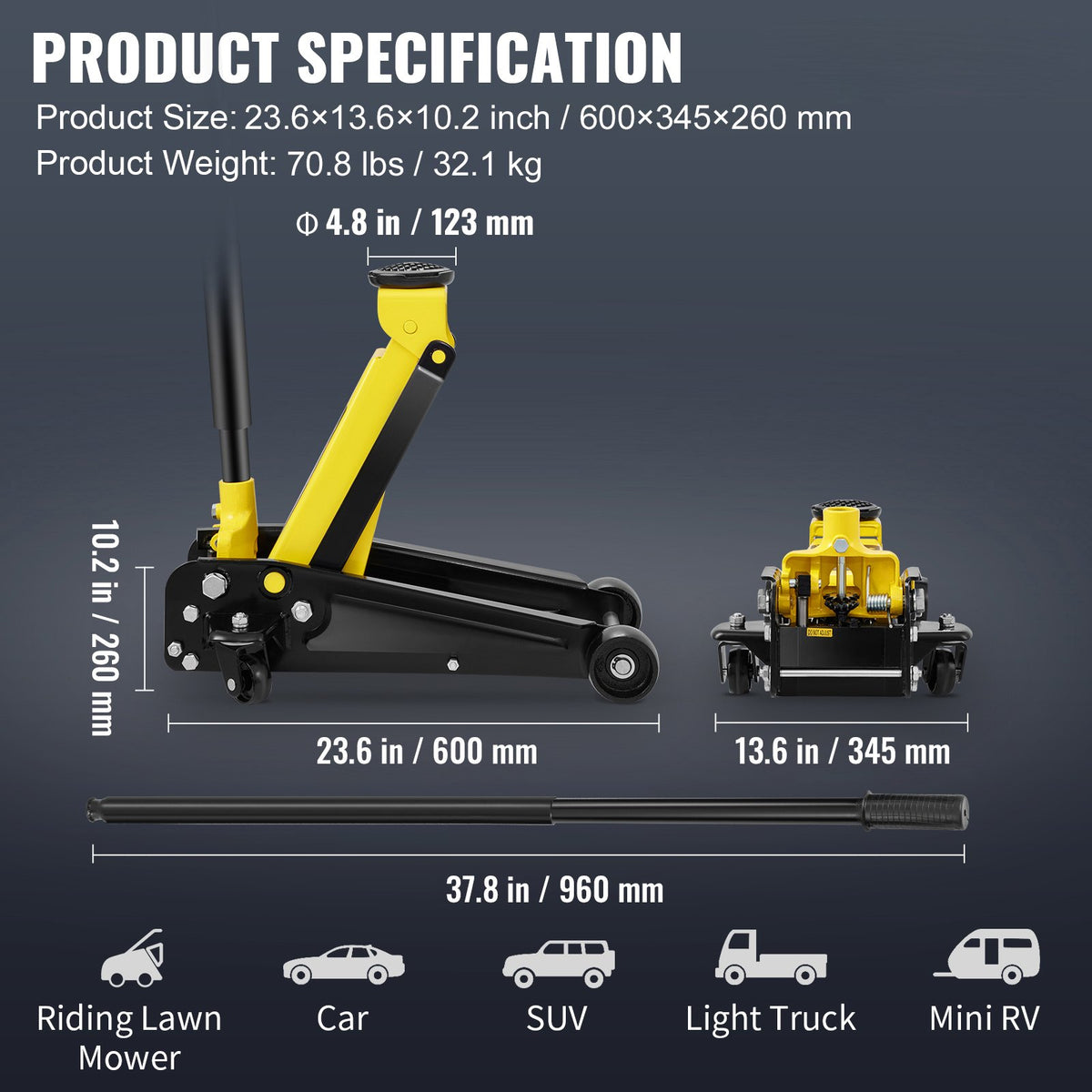VEVOR Low Profile Floor Jack 3 t, Steel, Hydraulic Single Pump