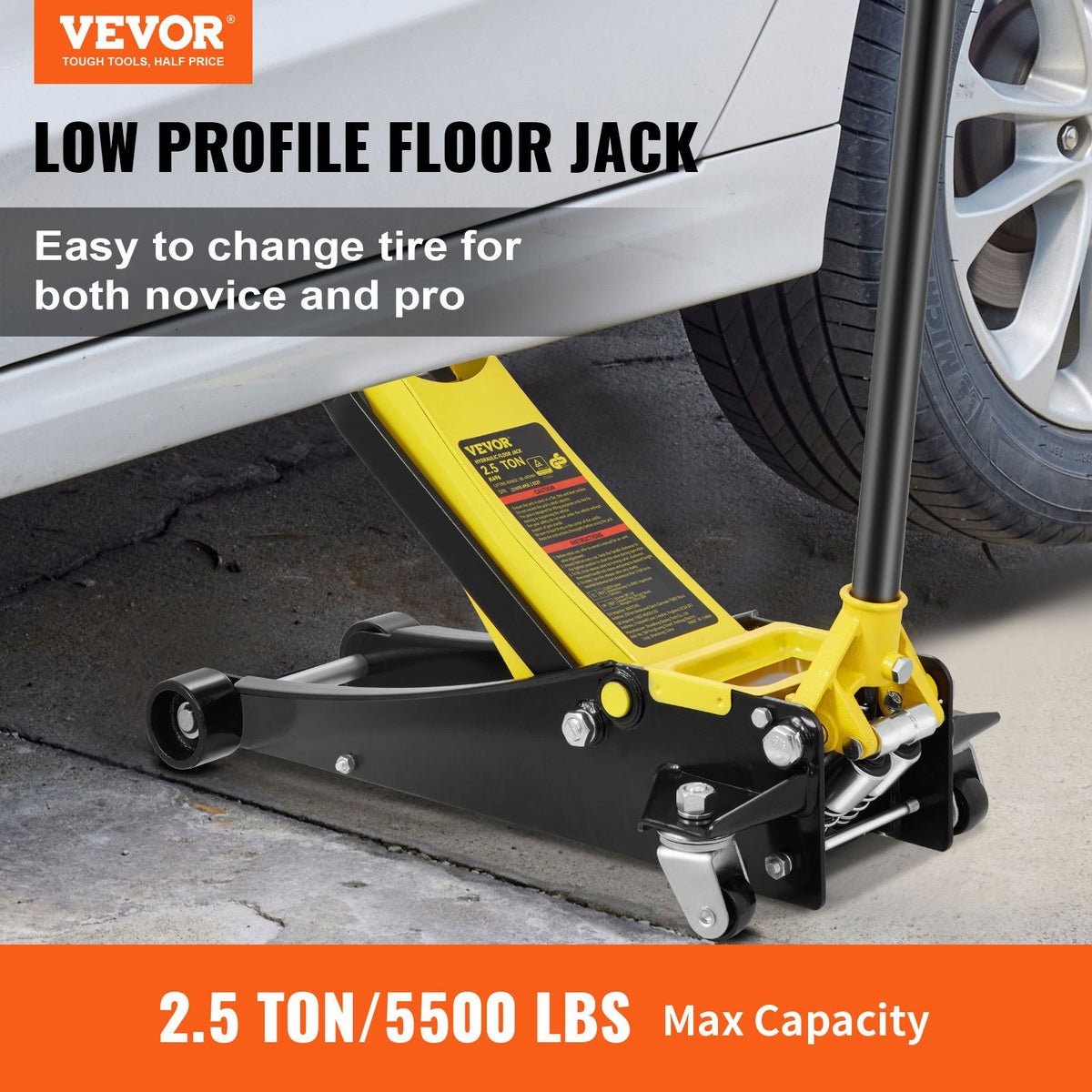 VEVOR Low Profile Floor Jack 2.5 Tonnes Heavy Duty Steel with Dual Piston Fast Lift Pump