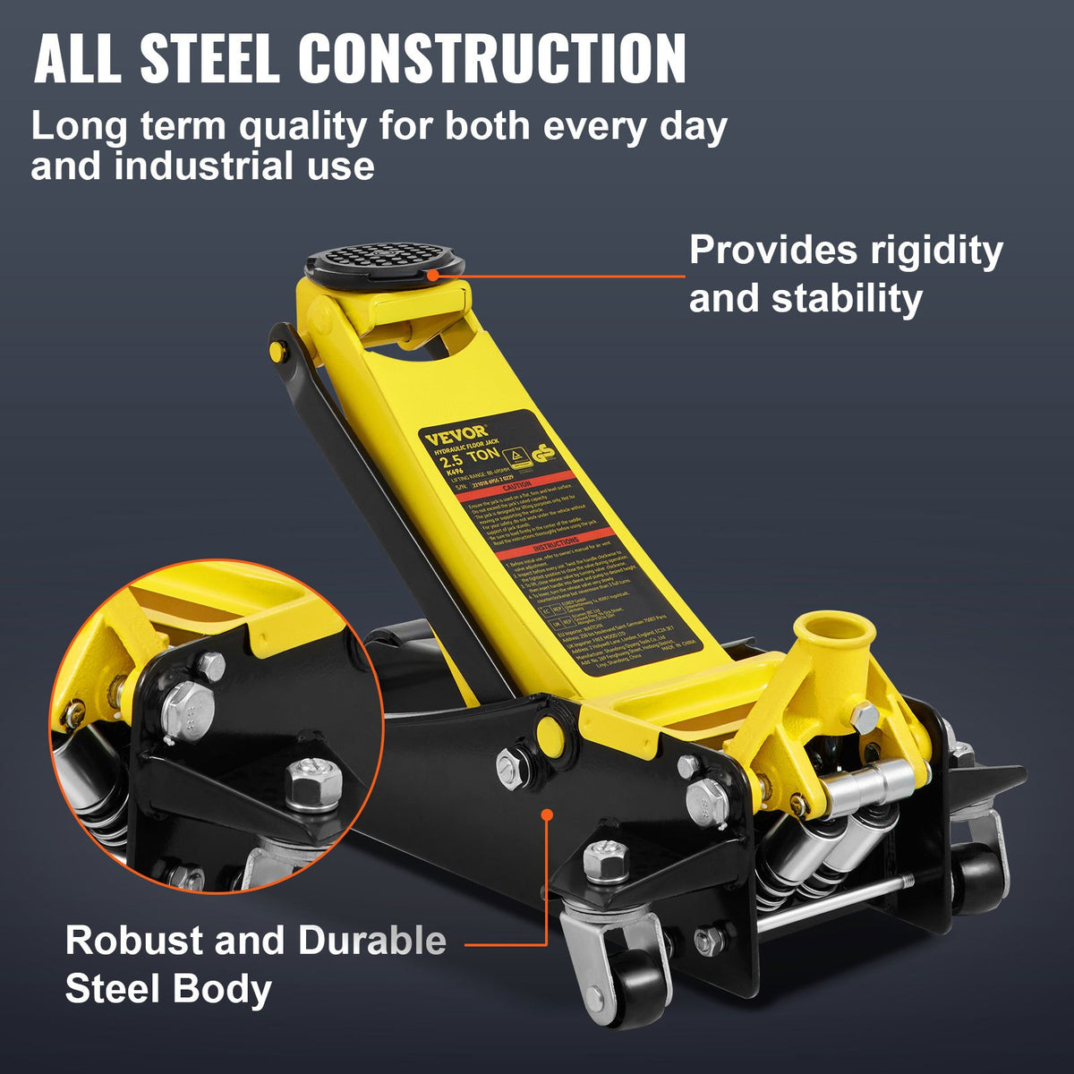 VEVOR Low Profile Floor Jack 2.5 Tonnes Heavy Duty Steel with Dual Piston Fast Lift Pump