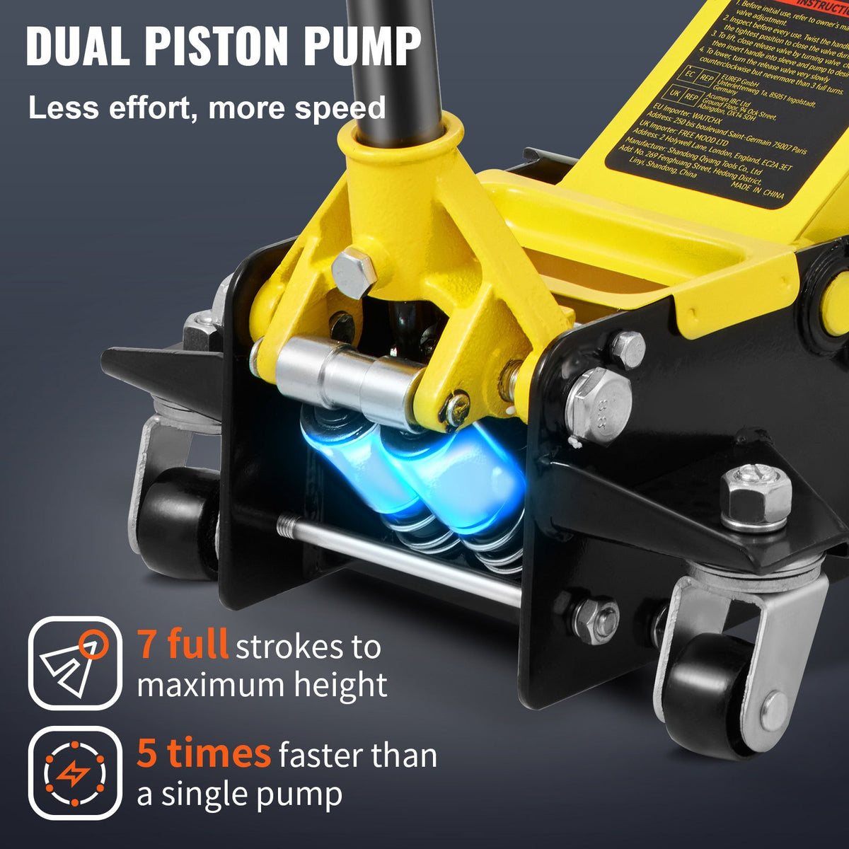 VEVOR Low Profile Floor Jack 2.5 Tonnes Heavy Duty Steel with Dual Piston Fast Lift Pump