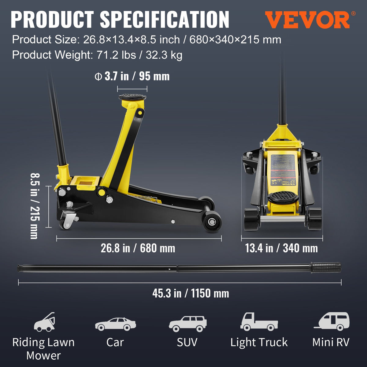 VEVOR Low Profile Floor Jack 2.5 Tonnes Heavy Duty Steel with Dual Piston Fast Lift Pump