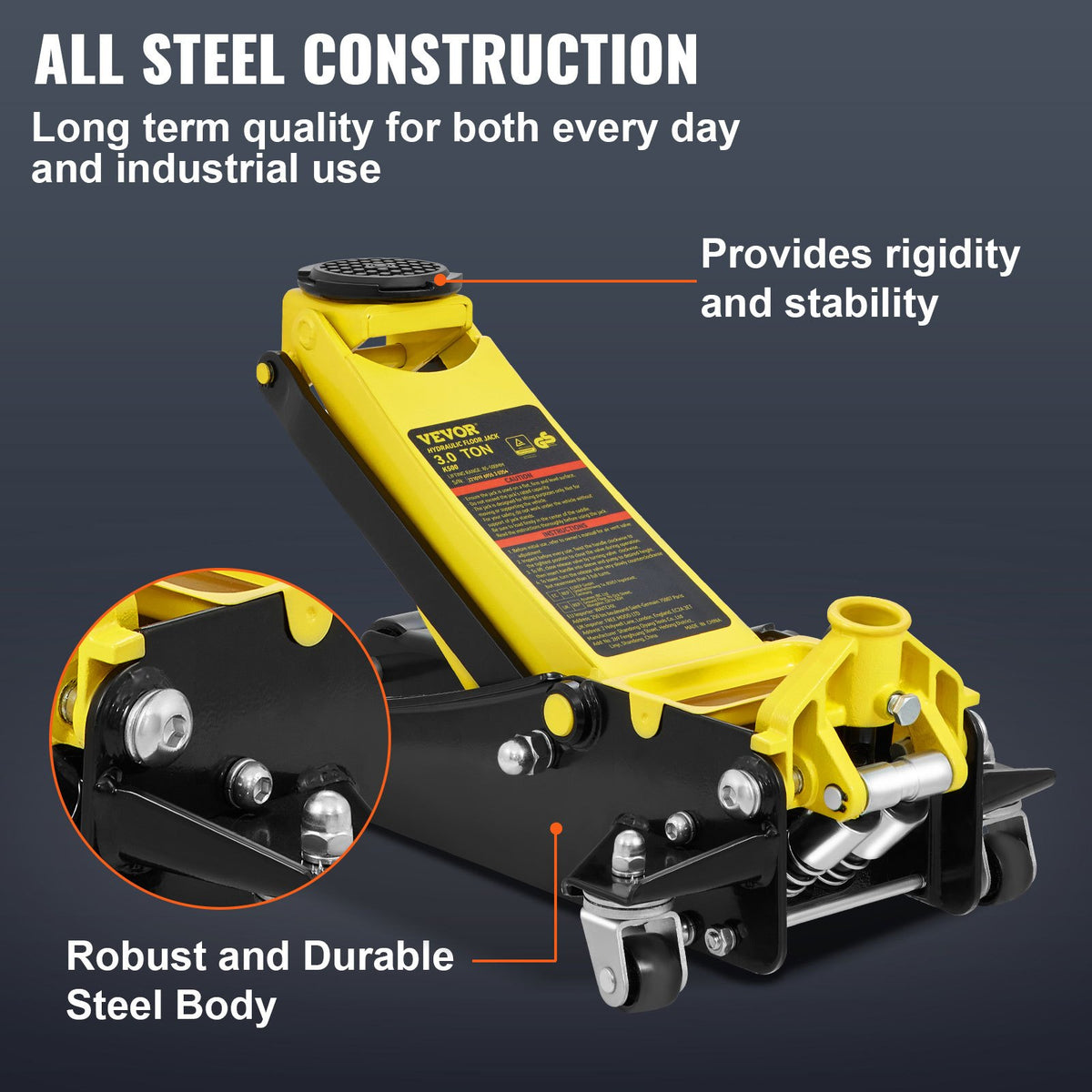 Low-profile floor jack 3 t, steel, dual-piston hydraulic pump