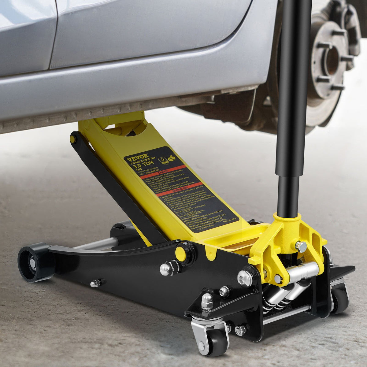 Low-profile floor jack 3 t, steel, dual-piston hydraulic pump