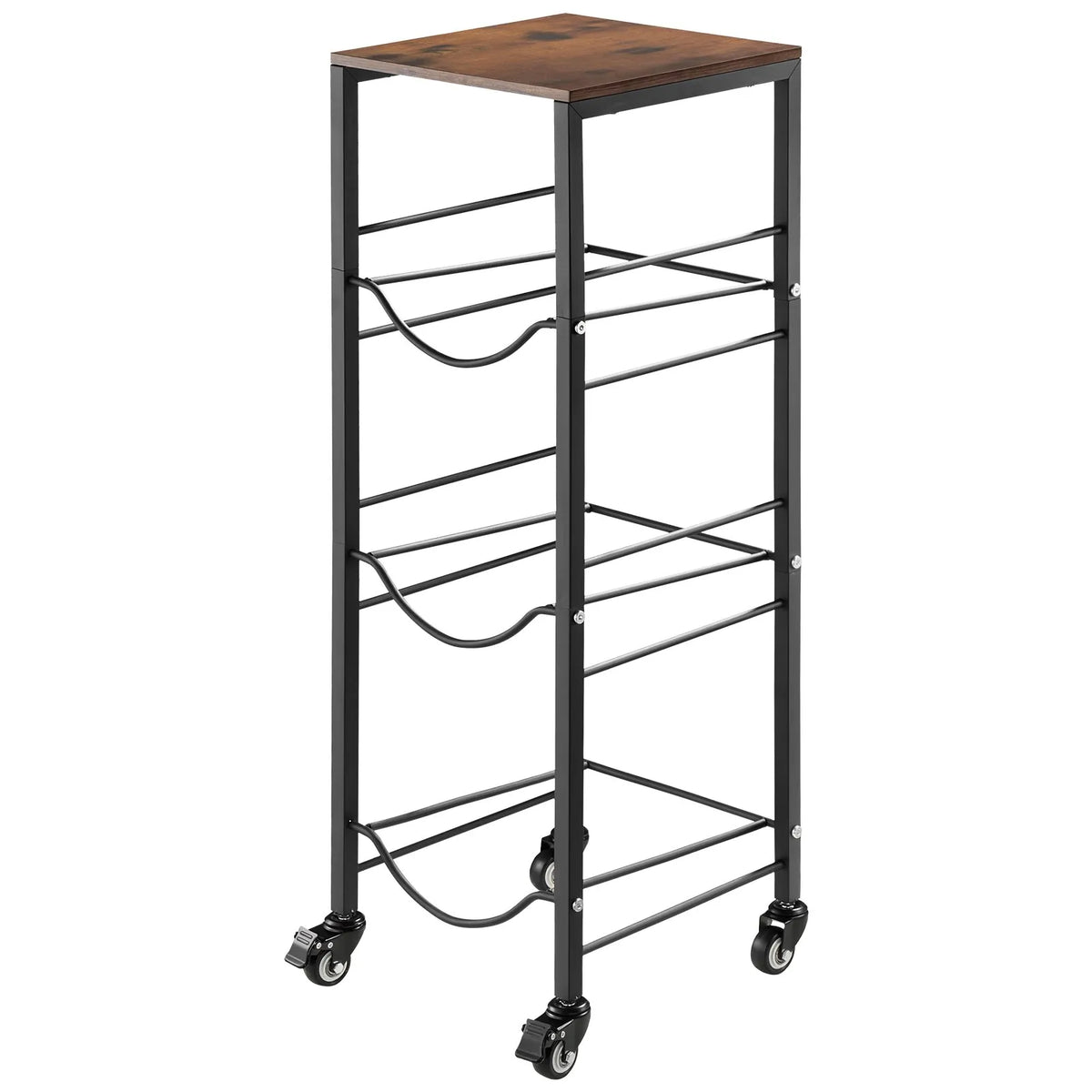 VEVOR Water Bottle Rack for 3 Bottles, 4 Tiers, for 11 and 19 L Bottles, with Shelf and Casters, Black and Brown