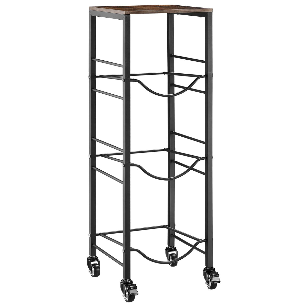 VEVOR Water Bottle Rack for 3 Bottles, 4 Tiers, for 11 and 19 L Bottles, with Shelf and Casters, Black and Brown