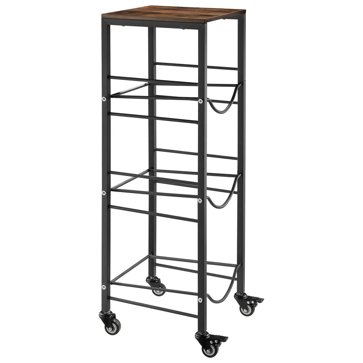 VEVOR Water Bottle Rack for 3 Bottles, 4 Tiers, for 11 and 19 L Bottles, with Shelf and Casters, Black and Brown